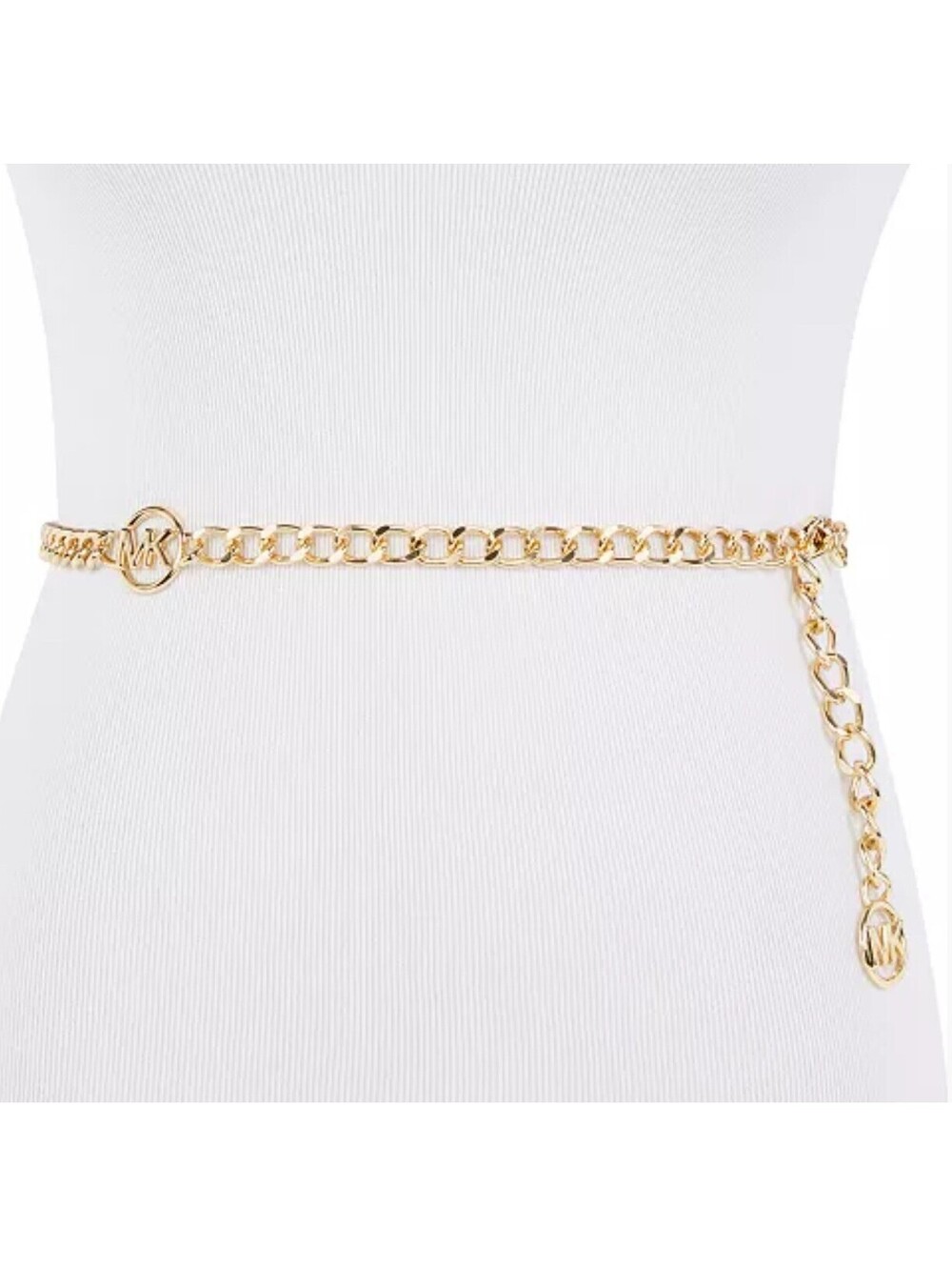 Michael Kors MK Logo Gold Tone Metal Chain Belt Womens Sz 1X Adjustable 44" EUC